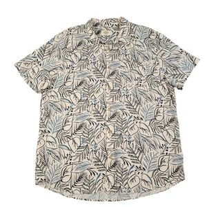 Marine Layer Mens XL Tropical Leaf Print Short Sleeve Button Down Shirt Cream